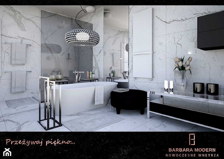Projekt luksusowej, nowoczesnej łazienki w domu jednorodzinnym pod Wrocławiem. - Łazienka, styl glamour - zdjęcie od BARBARA MODERN - Nowoczesne Wnętrza. Barbara Liberska