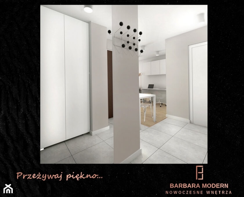 Projekt nowoczesnego mieszkania z eleganckimi, miedzianymi dodatkami. - Hol / przedpokój, styl nowoczesny - zdjęcie od BARBARA MODERN - Nowoczesne Wnętrza. Barbara Liberska - Homebook