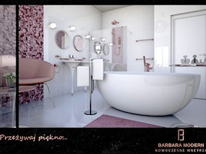 Projekt kobiecej sypialni połączonej z pokojem kąpielowym w Warszawie - Łazienka, styl nowoczesny - zdjęcie od BARBARA MODERN - Nowoczesne Wnętrza. Barbara Liberska