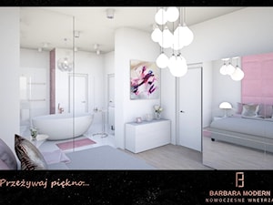 Projekt kobiecej sypialni połączonej z pokojem kąpielowym w Warszawie - Sypialnia, styl minimalistyczny - zdjęcie od BARBARA MODERN - Nowoczesne Wnętrza. Barbara Liberska