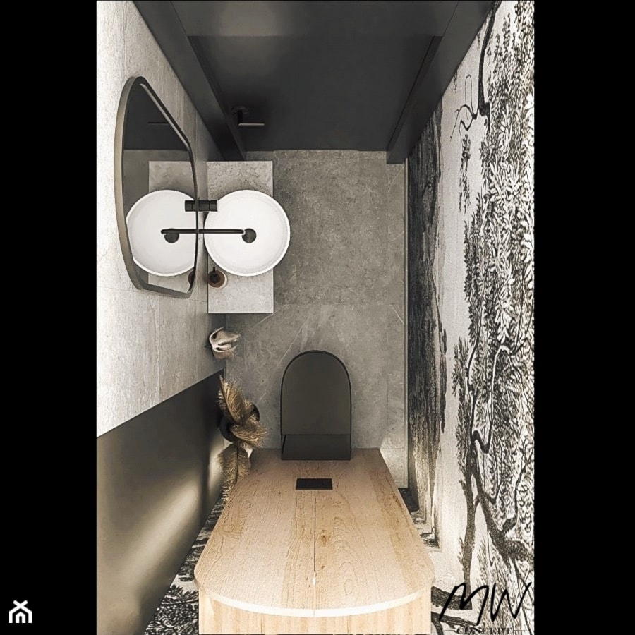 Ciemna toaleta z tapetą - zdjęcie od MW concept - Homebook