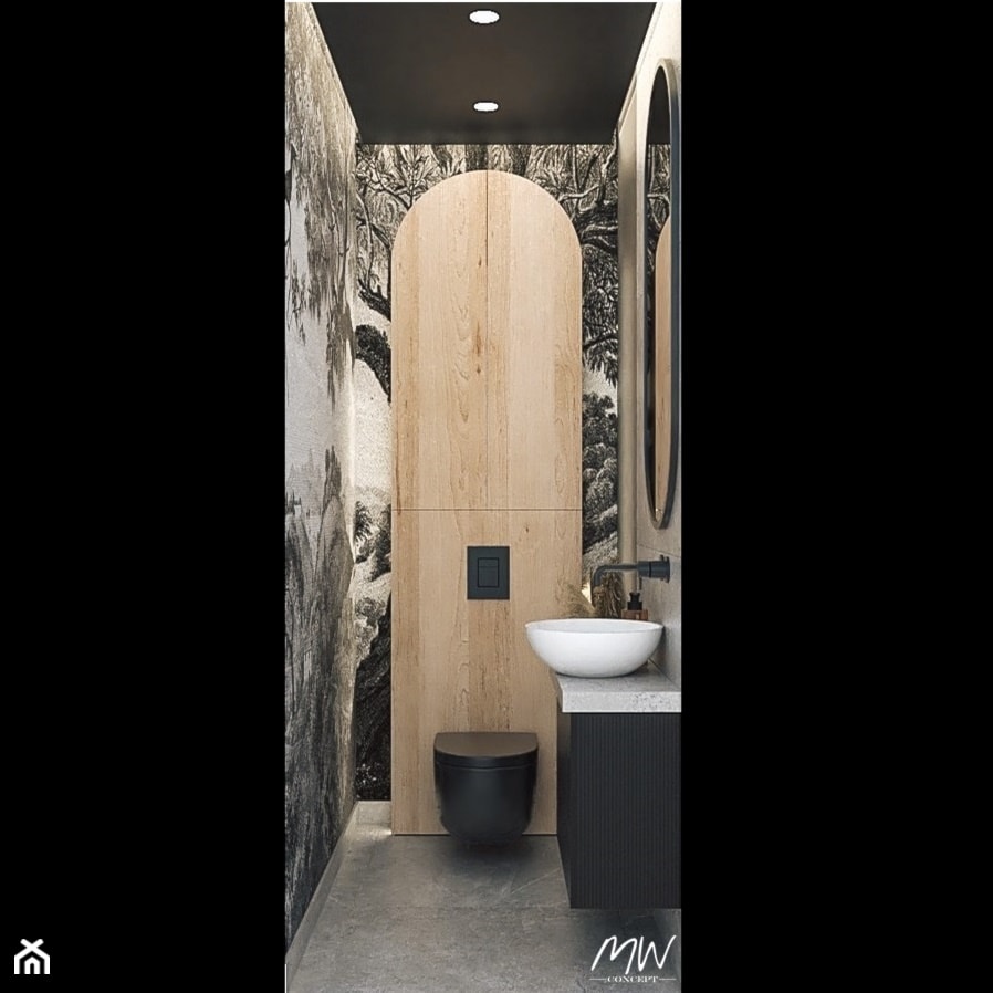 Ciemna toaleta z tapetą - zdjęcie od MW concept - Homebook