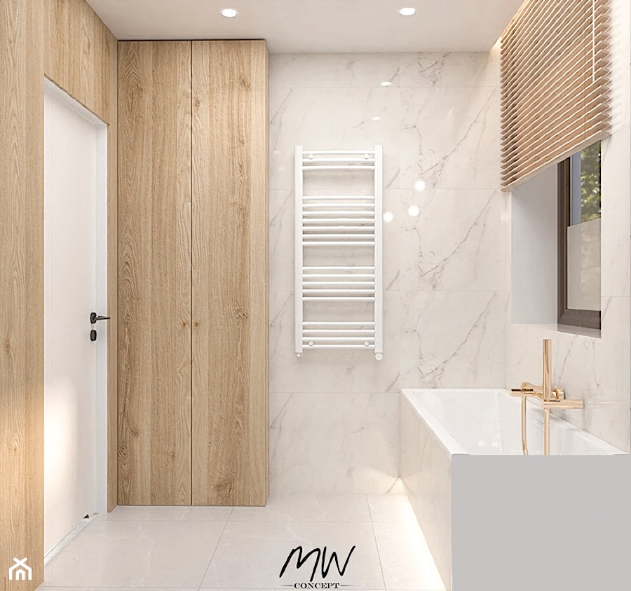 Łazienka marmur drewno + szafa gospodarcza - zdjęcie od MW concept