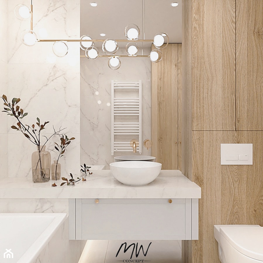 Łazienka marmur drewno + szafa gospodarcza - zdjęcie od MW concept - Homebook