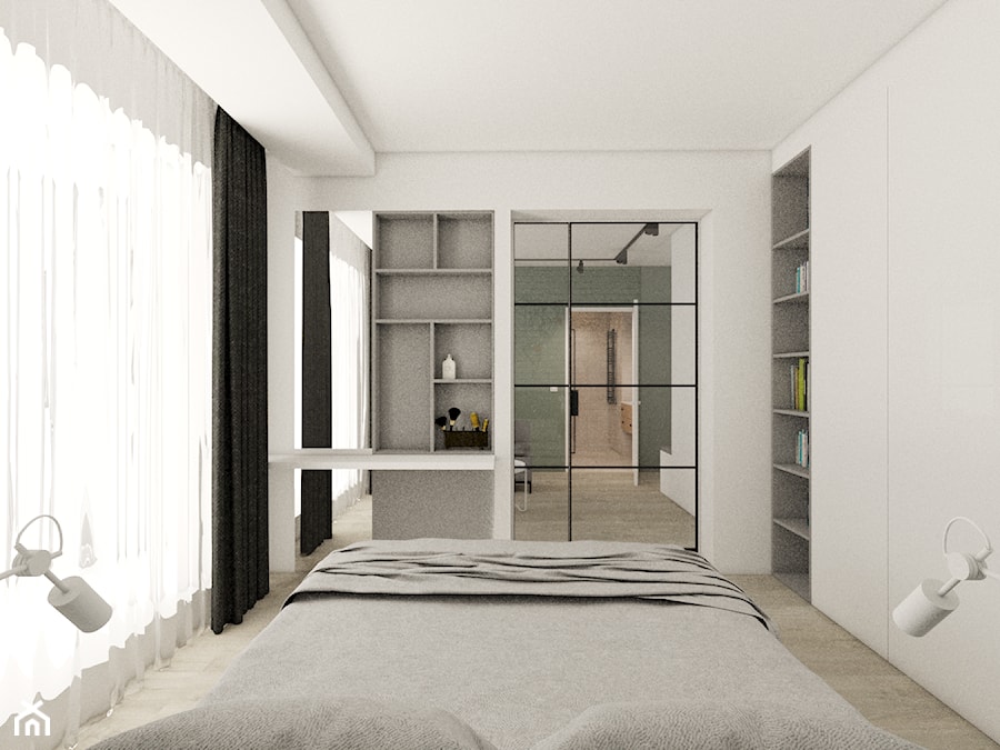 mieszkanie 43 m2 - Średnia biała sypialnia, styl nowoczesny - zdjęcie od a3projektowaniewnetrz