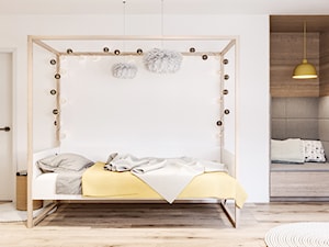 Dom jednorodzinny w Łodzi - Średni biały szary z panelami tapicerowanymi pokój dziecka dla nastolatka, styl skandynawski - zdjęcie od OSOM.