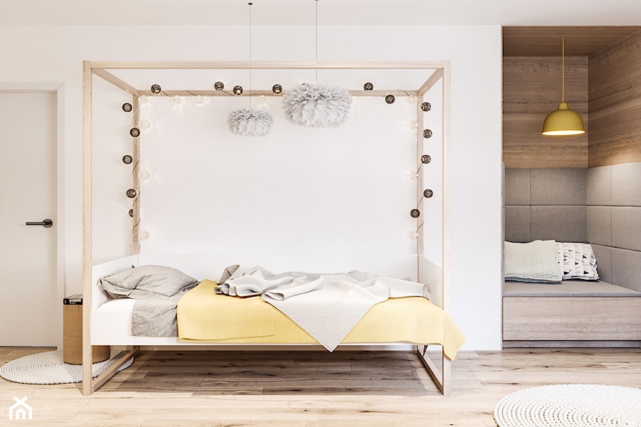Dom jednorodzinny w Łodzi - Średni biały szary z panelami tapicerowanymi pokój dziecka dla nastolatka, styl skandynawski - zdjęcie od OSOM.