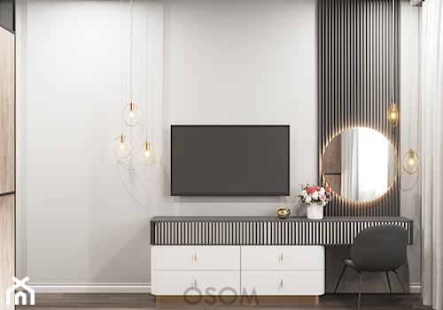 Apartament w Warszawie - Średnia biała z biurkiem sypialnia, styl nowoczesny - zdjęcie od OSOM.