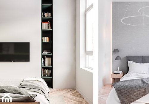 Lofty Łódź - Średnia biała szara sypialnia, styl minimalistyczny - zdjęcie od OSOM.