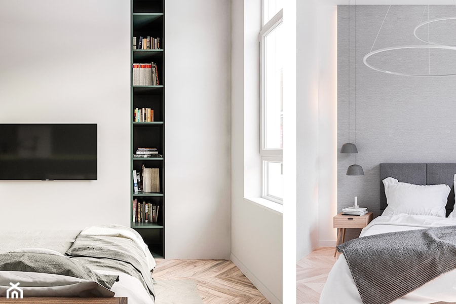 Lofty Łódź - Średnia biała szara sypialnia, styl minimalistyczny - zdjęcie od OSOM.