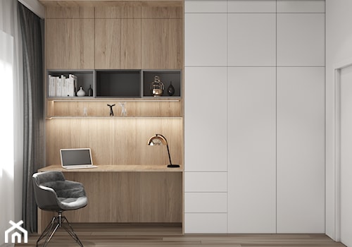 Apartament w Warszawie - Średnie w osobnym pomieszczeniu z zabudowanym biurkiem białe biuro, styl minimalistyczny - zdjęcie od OSOM.
