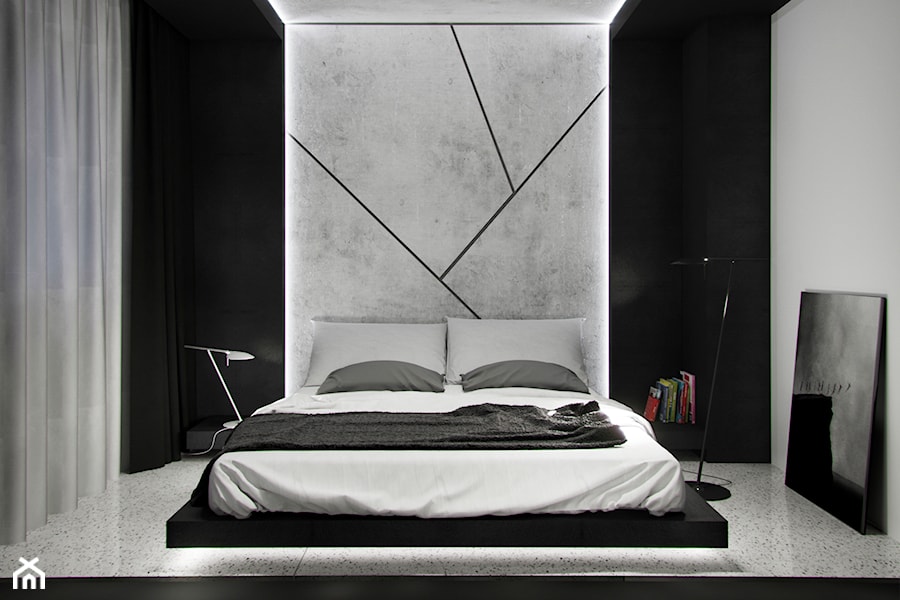 Apartament w Sopocie - Średnia czarna szara sypialnia, styl nowoczesny - zdjęcie od OSOM.