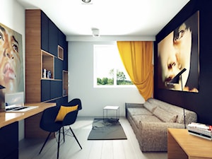 Wnętrza domu jednorodzinnego w Justynowie - Średnie z sofą białe czarne biuro, styl nowoczesny - zdjęcie od OSOM.
