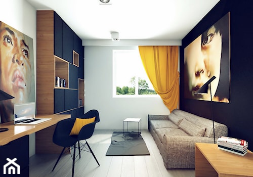 Wnętrza domu jednorodzinnego w Justynowie - Średnie z sofą białe czarne biuro, styl nowoczesny - zdjęcie od OSOM.