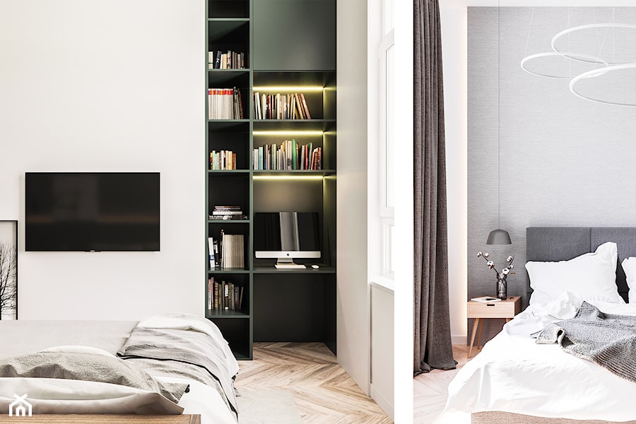 Lofty Łódź - Średnia biała z biurkiem sypialnia, styl minimalistyczny - zdjęcie od OSOM.