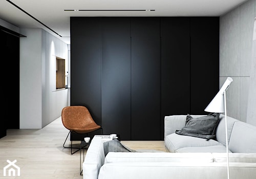 Mieszkanie w Łodzi - Średni biały czarny salon z kuchnią, styl minimalistyczny - zdjęcie od OSOM.