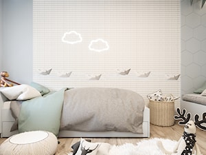 Dom jednorodzinny w Łodzi - Mały biały szary pokój dziecka dla dziecka dla chłopca dla dziewczynki, styl skandynawski - zdjęcie od OSOM.