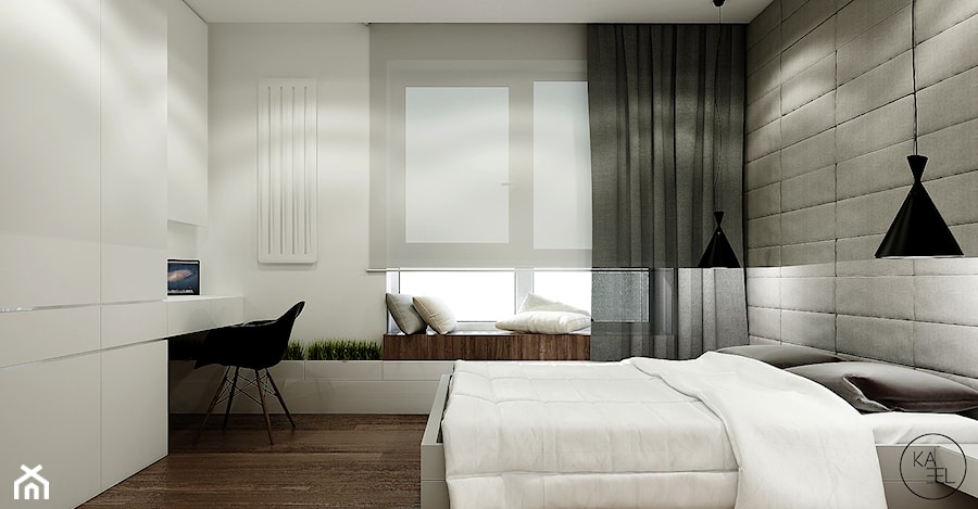 WORONICZA - Średnia biała z biurkiem sypialnia, styl nowoczesny - zdjęcie od KAEL Architekci