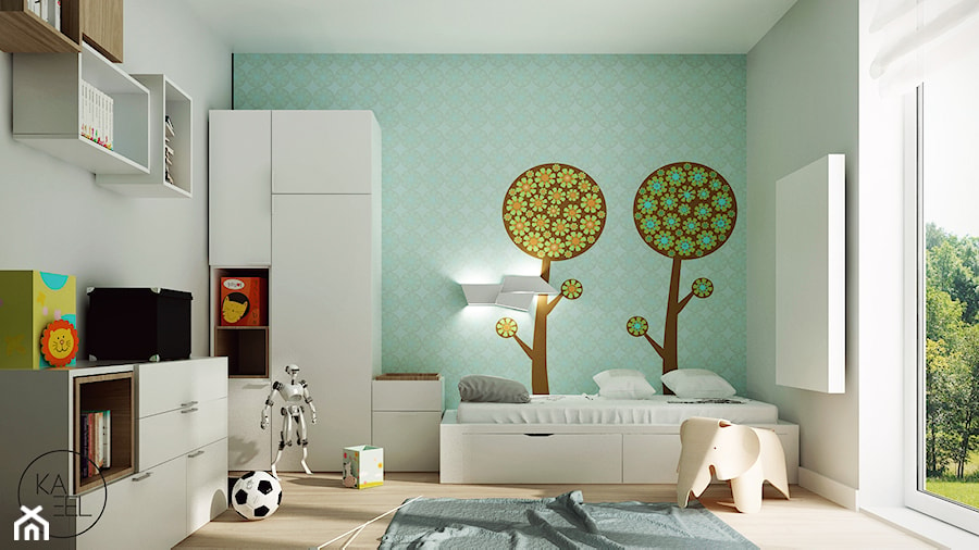STRZESZEWSKIEGO - Średni biały zielony pokój dziecka dla dziecka dla chłopca, styl skandynawski - zdjęcie od KAEL Architekci