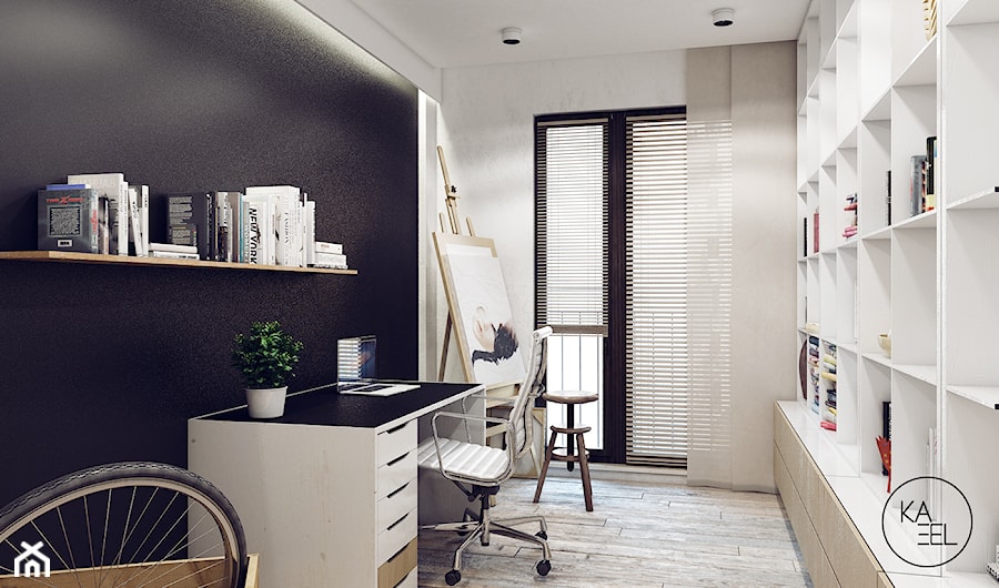 GOCŁAWSKA - Średnie białe czarne biuro, styl industrialny - zdjęcie od KAEL Architekci