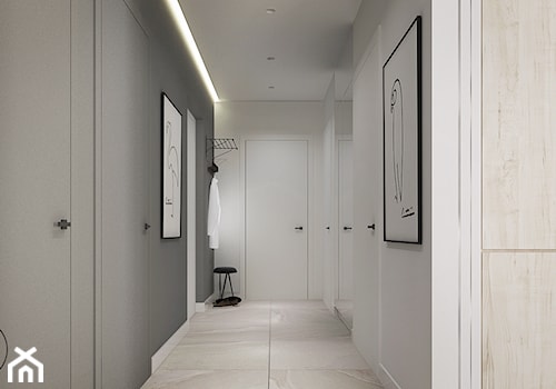 STRZESZEWSKIEGO - Średni z wieszakiem biały szary hol / przedpokój, styl minimalistyczny - zdjęcie od KAEL Architekci