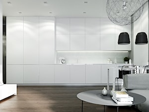 WORONICZA - Średnia otwarta z salonem biała z zabudowaną lodówką kuchnia jednorzędowa, styl minimalistyczny - zdjęcie od KAEL Architekci