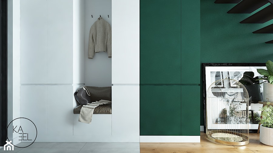 POMARAŃCZARNIA - Średni biały butelkowa zieleń zielony hol / przedpokój, styl minimalistyczny - zdjęcie od KAEL Architekci