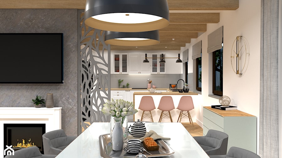 Dom w stylu skandynawskim z nutą pasteli - Jadalnia, styl skandynawski - zdjęcie od M DESIGN - projektowanie i aranżacja wnętrz