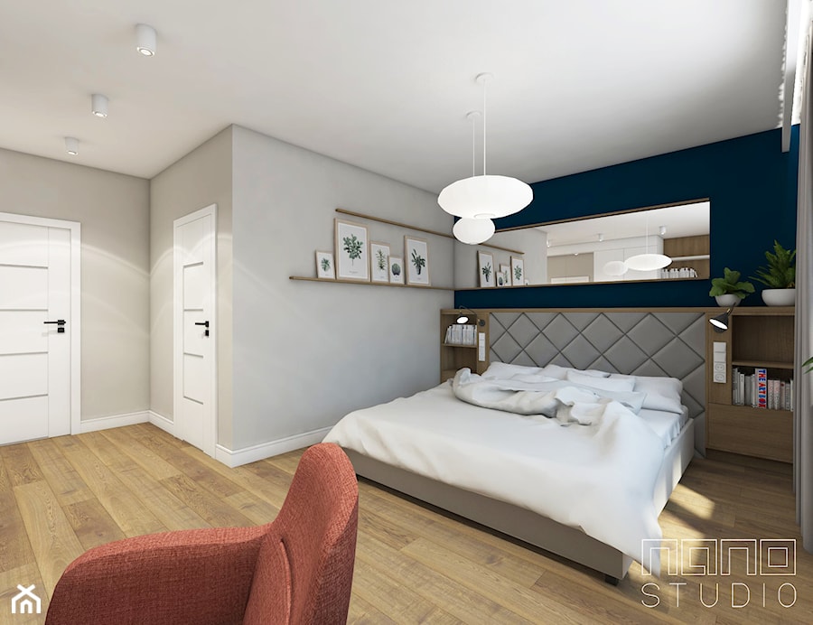 dom w Żorach - Średnia niebieska szara sypialnia, styl nowoczesny - zdjęcie od nanoSTUDIO