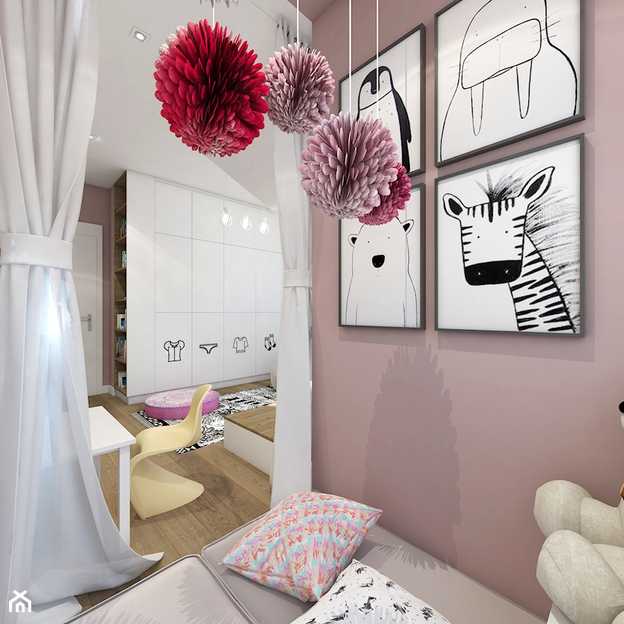 Dom w Rudzie Śląskiej - Średni różowy pokój dziecka dla dziecka dla nastolatka dla chłopca dla dziewczynki, styl nowoczesny - zdjęcie od nanoSTUDIO