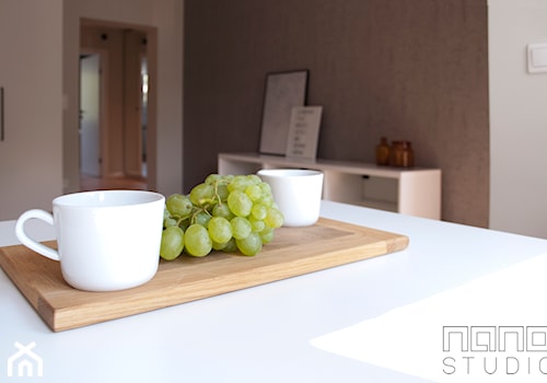 Dwupokojowe mieszkanie w Raciborzu - Biały salon z kuchnią, styl nowoczesny - zdjęcie od nanoSTUDIO