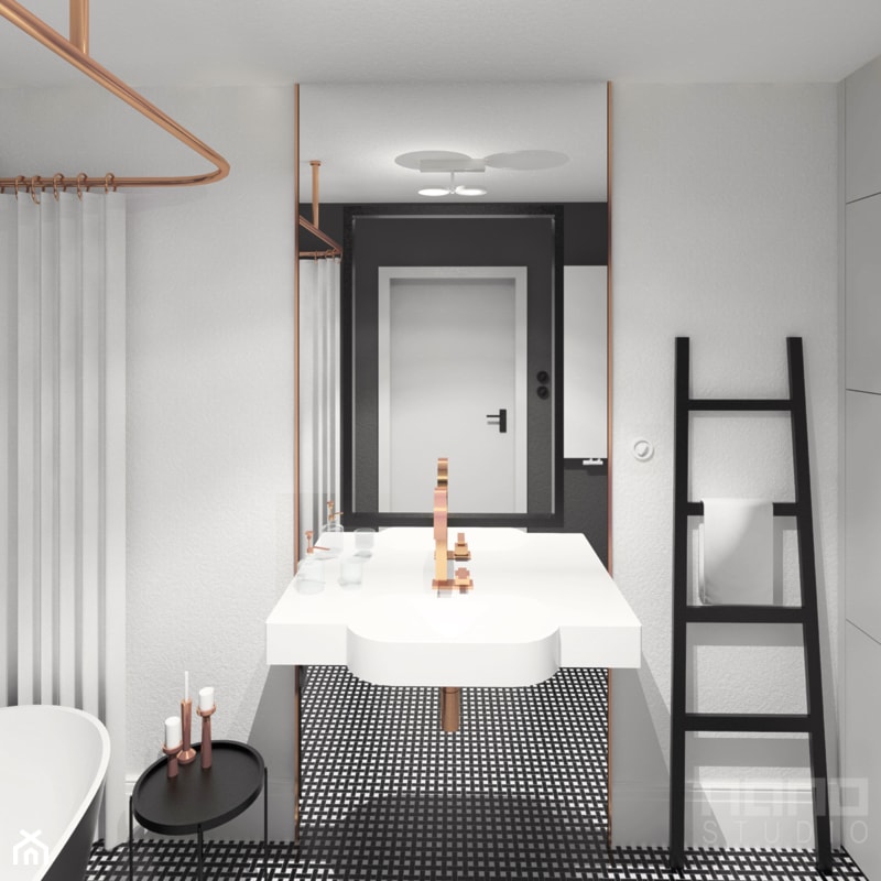 łazienka inspirowana Art Deco - Średnia bez okna z lustrem z punktowym oświetleniem łazienka, styl glamour - zdjęcie od nanoSTUDIO