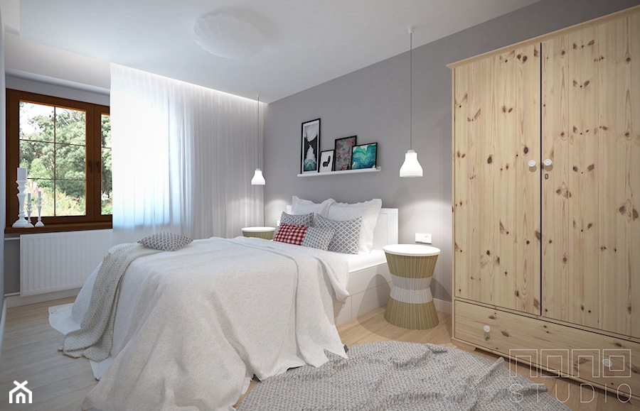 dom w Błażejowicach koło Raciborza - Średnia szara sypialnia, styl skandynawski - zdjęcie od nanoSTUDIO