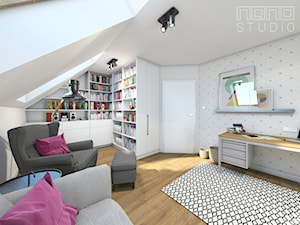 Dom w Olkuszu - Średnie z sofą białe szare biuro, styl skandynawski - zdjęcie od nanoSTUDIO