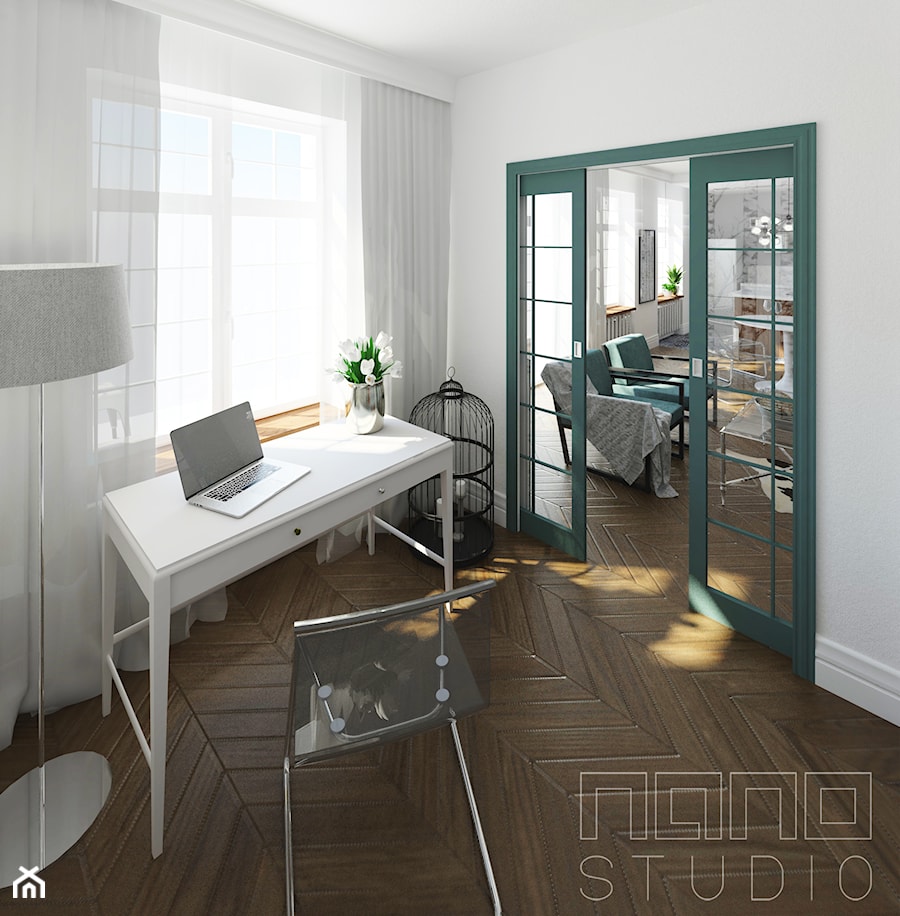 mieszkanie dwupoziomowe - Małe białe biuro, styl tradycyjny - zdjęcie od nanoSTUDIO