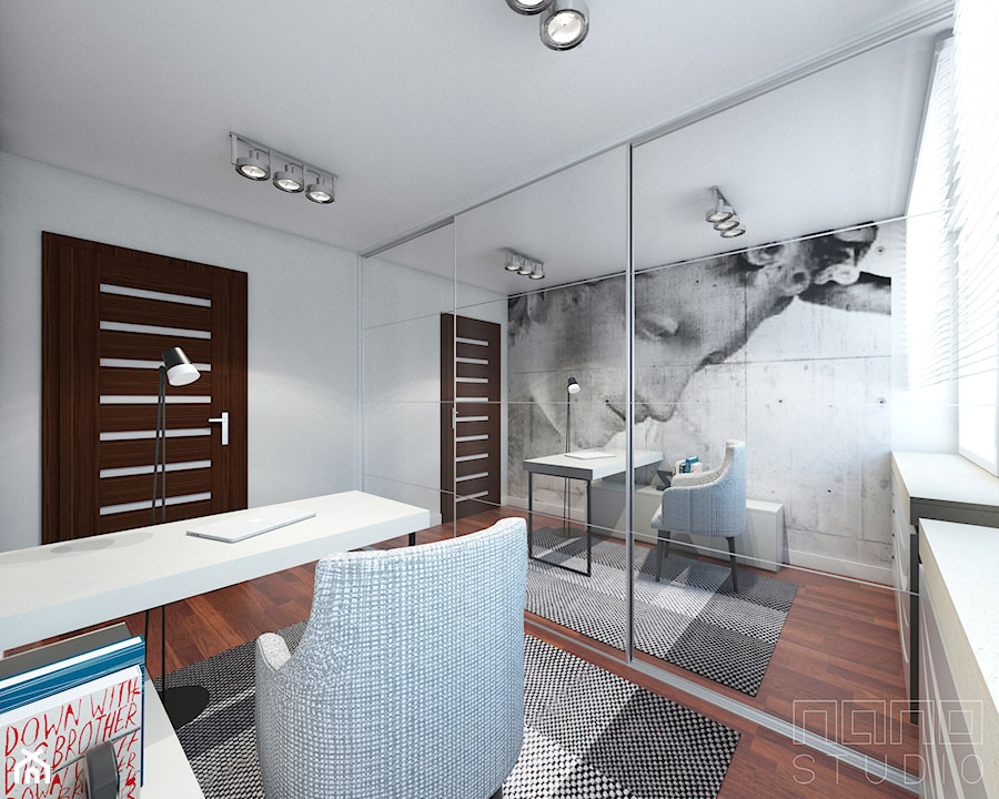 mieszkanie w Raciborzu - Duże w osobnym pomieszczeniu białe szare biuro, styl nowoczesny - zdjęcie od nanoSTUDIO