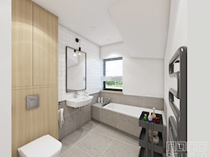 Dom w Raciborzu 2 - Średnia z lustrem z punktowym oświetleniem łazienka z oknem, styl skandynawski - zdjęcie od nanoSTUDIO