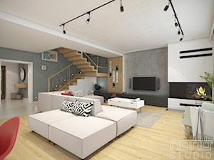 Dom w Nowej Cerekwi - Średni biały szary salon, styl nowoczesny - zdjęcie od nanoSTUDIO