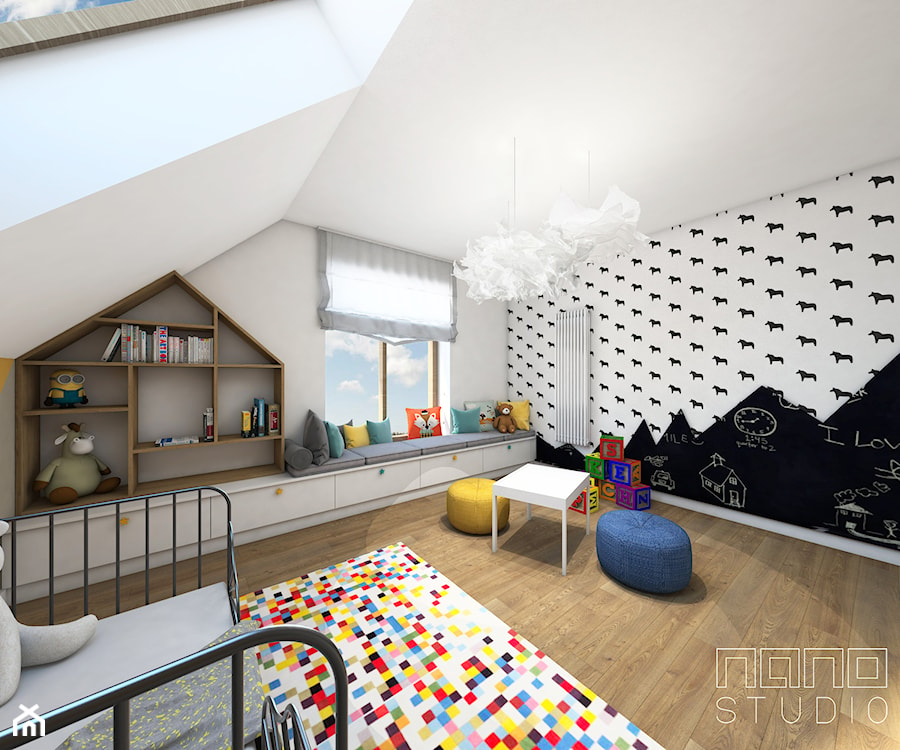Dom w Olkuszu - Duży biały czarny pokój dziecka dla dziecka dla chłopca, styl nowoczesny - zdjęcie od nanoSTUDIO