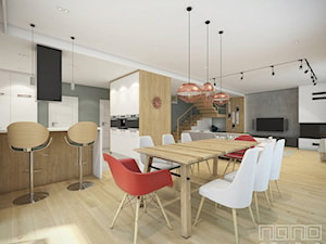Dom w Nowej Cerekwi - Duża biała szara jadalnia w salonie, styl nowoczesny - zdjęcie od nanoSTUDIO