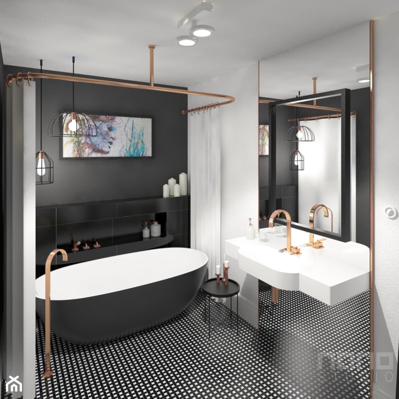 łazienka inspirowana Art Deco - Średnia bez okna z punktowym oświetleniem łazienka, styl glamour - zdjęcie od nanoSTUDIO
