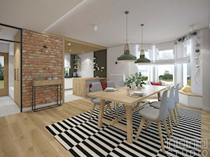 dom w Łańcach - Duża biała brązowa jadalnia jako osobne pomieszczenie, styl vintage - zdjęcie od nanoSTUDIO