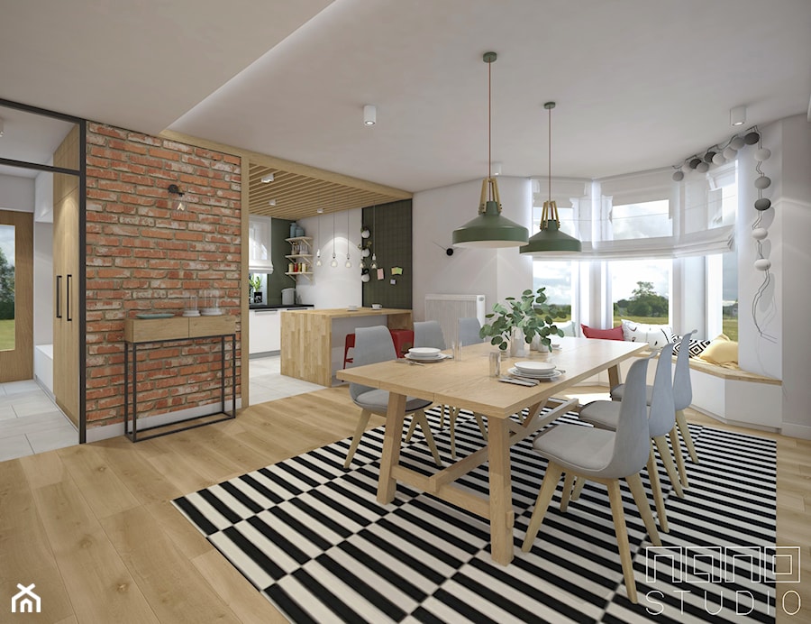 dom w Łańcach - Duża biała brązowa jadalnia jako osobne pomieszczenie, styl vintage - zdjęcie od nanoSTUDIO
