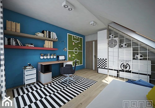 Dom w Olkuszu 2 - Duży szary niebieski pokój dziecka dla nastolatka dla chłopca dla dziewczynki, styl nowoczesny - zdjęcie od nanoSTUDIO