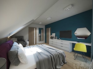 Dom w Olkuszu 2 - Średnia biała turkusowa z biurkiem sypialnia na poddaszu, styl nowoczesny - zdjęcie od nanoSTUDIO