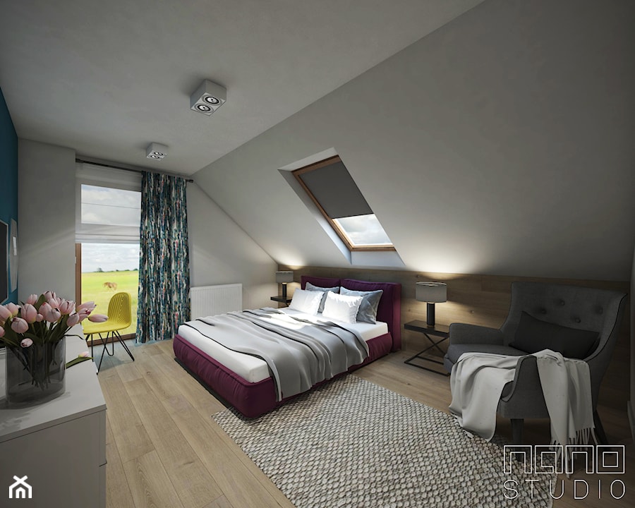 Dom w Olkuszu 2 - Średnia szara z biurkiem sypialnia na poddaszu, styl nowoczesny - zdjęcie od nanoSTUDIO