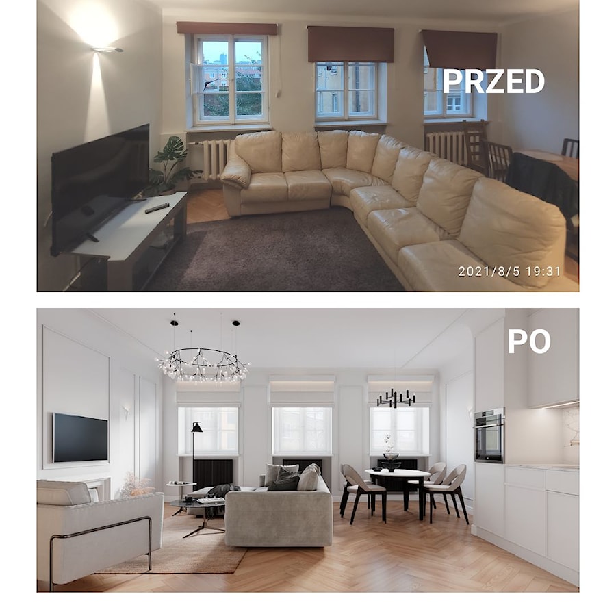 Metamorfoza przed i po salonu - zdjęcie od INEKS DESIGN studio projektowe