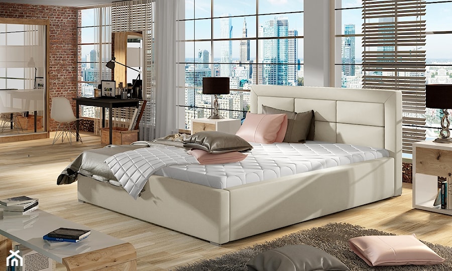 Łóżko Rosano - Duża biała brązowa z biurkiem sypialnia, styl industrialny - zdjęcie od ELTAP