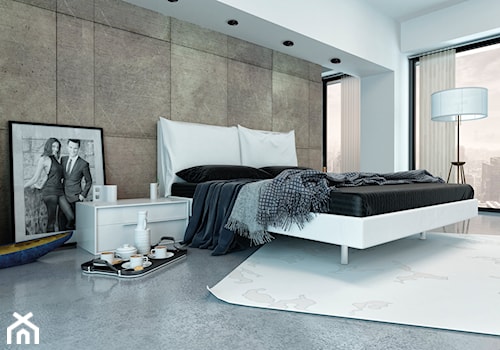 AJAS - Duża beżowa biała sypialnia, styl nowoczesny - zdjęcie od Kanlux