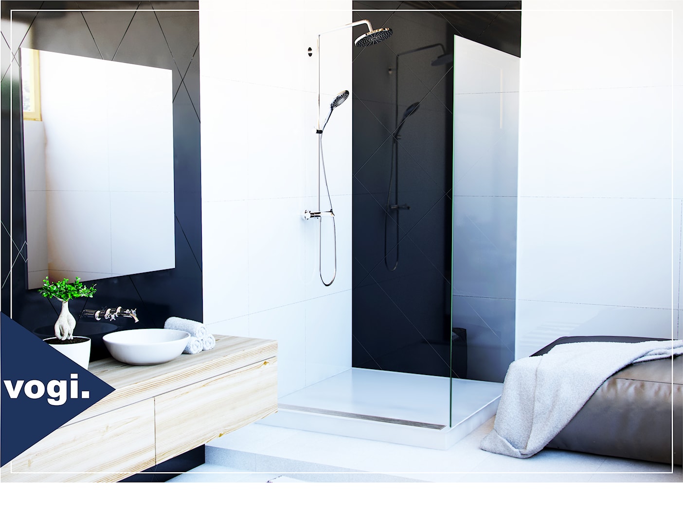 Aranżacja łazienki w stylu nowoczenym z prysznicem z odpływem liniowym DUO. - zdjęcie od Vogi_Polska - Homebook